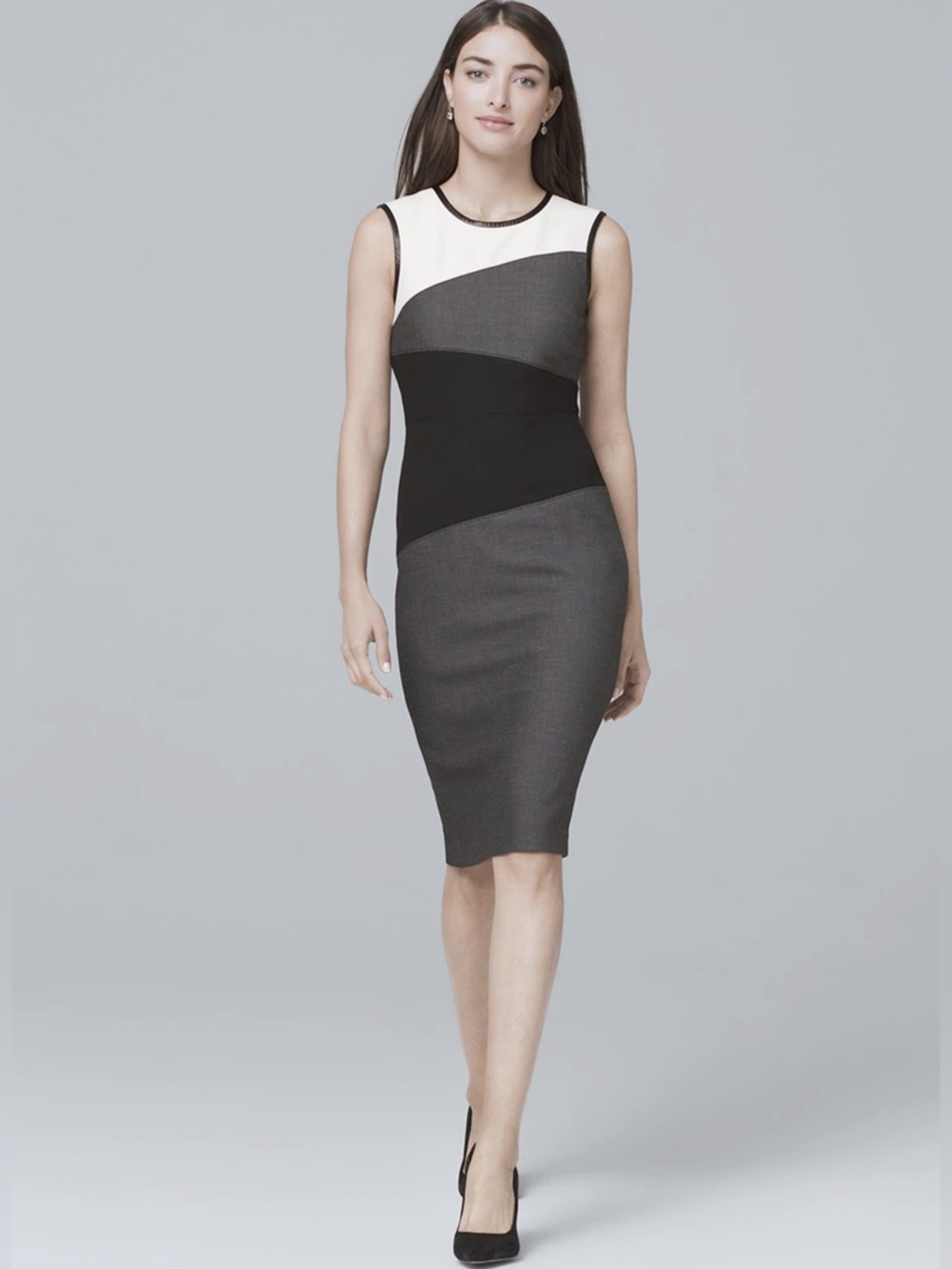 WHBM Colorblock (Black/Gray/White) Sheath Dress - Size 2P